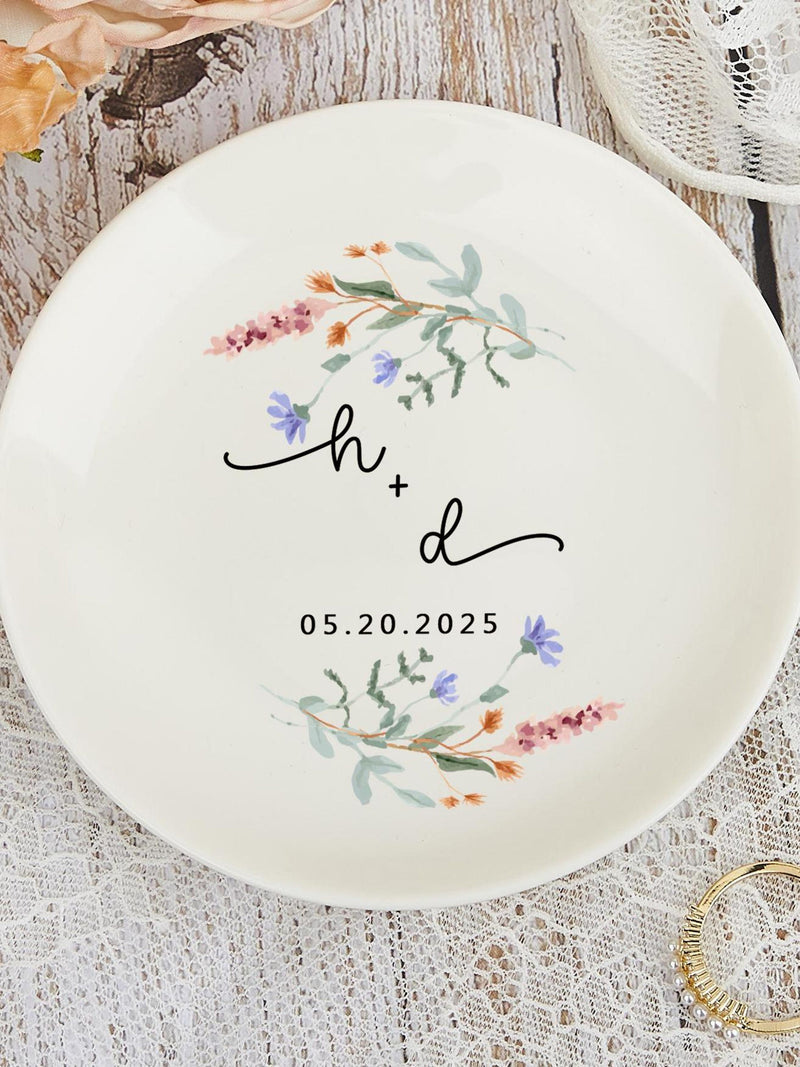 Custom Wildflower Ring Dish, Personalised Floral Trinket Dish, Wedding Gift, Engagement Gift, Dainty Jewelry Dish, Gift for Her, Ring Holder ANNIVERSARY