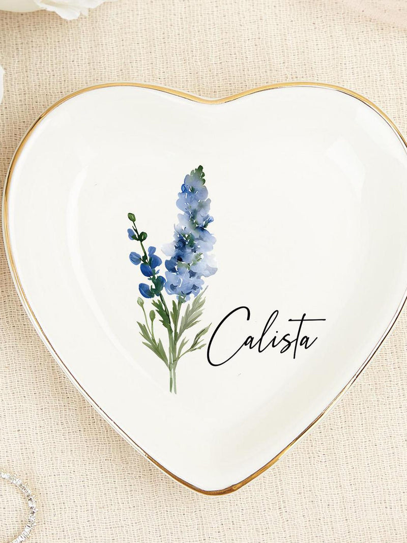 Watercolor Birth Flower Ring Dish: Personalized Ceramic Jewelry Holder FLOWER DELIVERY