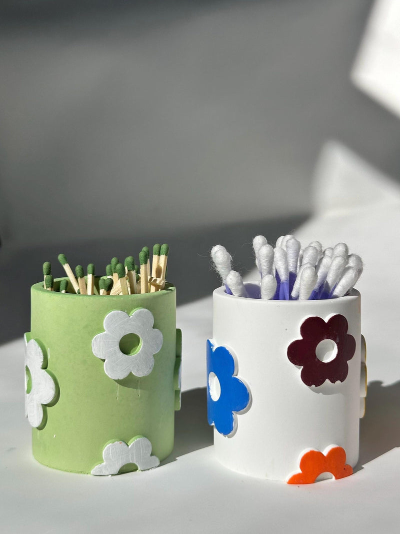 Petal match stick holder with strike paper, flower matchstick holder, small flower vessel, qtip holder, flower pot, retro pot house warming flower