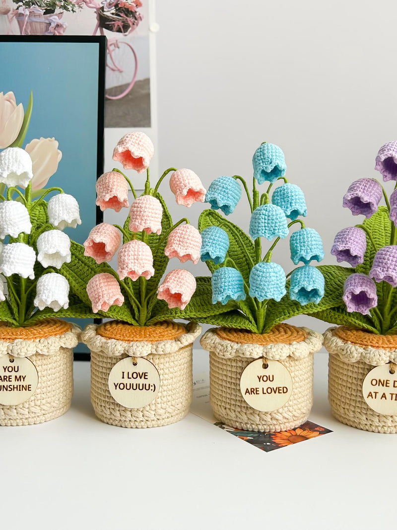 Crochet Flower in Pot, Crochet Lily of the Valley/Tulip/Rose/Sunflower Pot, Graduation Gift, Birthday Gifts, Gift for Her, Christmas gift house warming flower