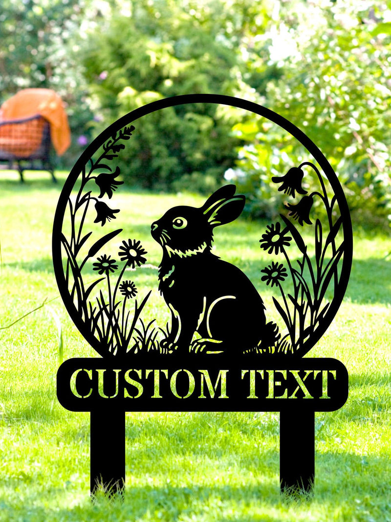 Cutsom Flowers Rabbit Metal Garden Stake Sign, Bunny Garden Signs, Custom Rabbit Yard Stake Sign, Rabbit Memorial Stake, Bunny Lover Gift sympathy flower
