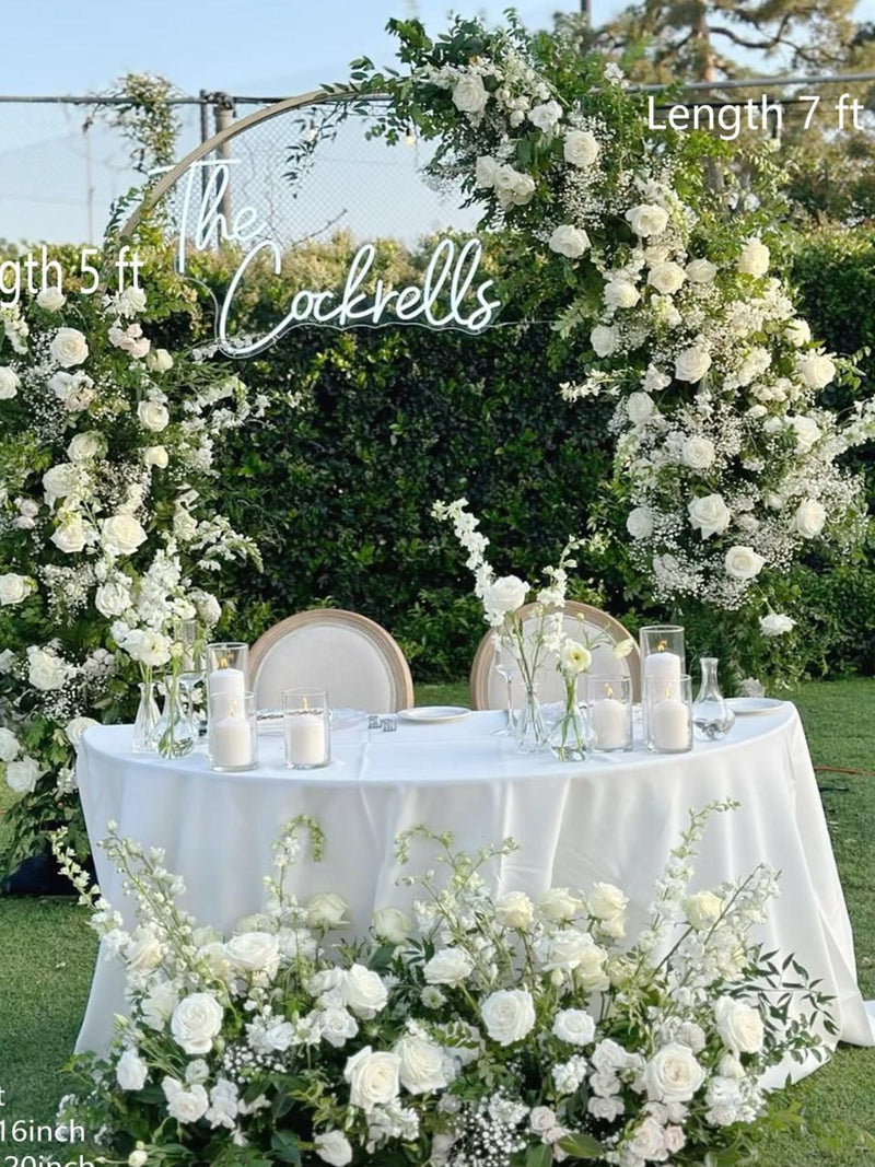 White Rose & Baby's Breath Wedding Aisle Flower: Wildflower Greenery Arch wedding flower
