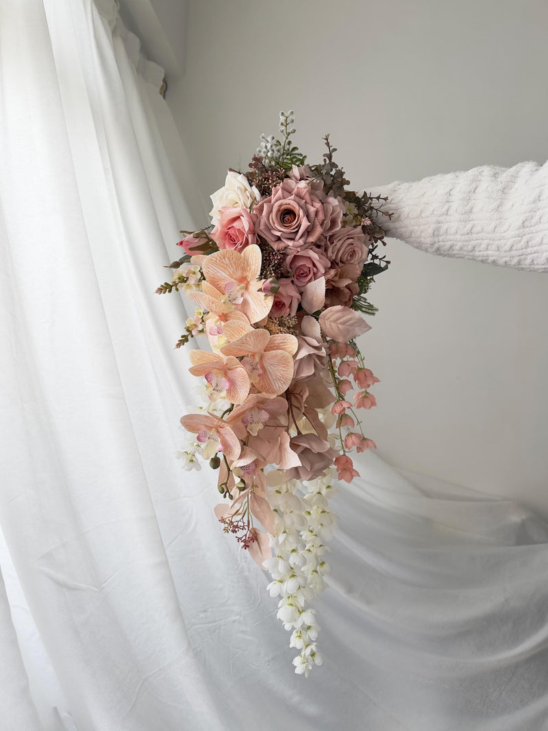 Cascading Dusty Rose, Orchid & Wisteria Wedding Bouquet Artificial wedding flower