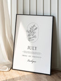 July Birth Flower Print ¥ Larkspur Meaning Poster, Minimal Floral Birthday Gift Cancer Leo birthday flower