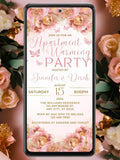 Digital Apartment Warming Party Invitation, Pink Gold Floral, Housewarming Party, Text Evite, Editable Template, Instant Download, BP59 house warming flower