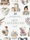 Watercolor Gray Valentines Day Clipart, Monochrome Romance, Contemporary Love, Neutral Valentine, Transparent PNG Graphics, Commercial Use Love Romance Flower