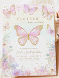 Editable ANY AGE Butterfly Birthday Invitation Rainbow Butterfly Girl Birthday Invite Whimsical Floral Flower Garden Instant Download Pink birthday flower