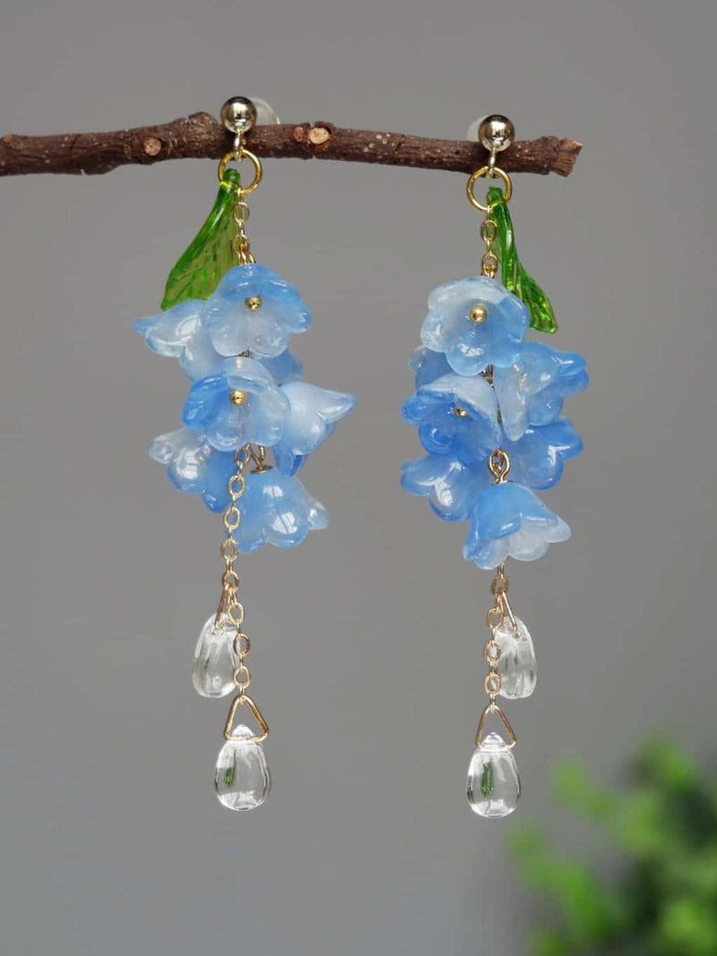 Blue Bell Flower Earrings Glass Floral Earrings Blue Lily of the Valley Dangle Earrings S925 Silver Gift For Her Birthday Flower Earrings birthday flower