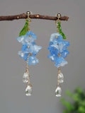 Blue Bell Flower Earrings Glass Floral Earrings Blue Lily of the Valley Dangle Earrings S925 Silver Gift For Her Birthday Flower Earrings birthday flower