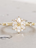 Solid Gold Flower Engagement Ring, Moissanite Marquise Floral Petals Engagement Ring, Floral Anniversary Ring, Vintage Wedding Ring for Her wedding flower