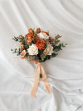 Rustic Orange & Ivory Rose Bridal Bouquet: Handmade Artificial Wedding Flowers Bouquet