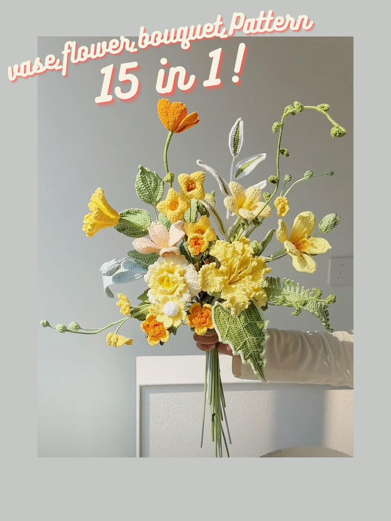 VIDEO! Crochet Flower Bouquet Pattern: 15-in-1 Floral Arrangement (PDF Download) Bouquet