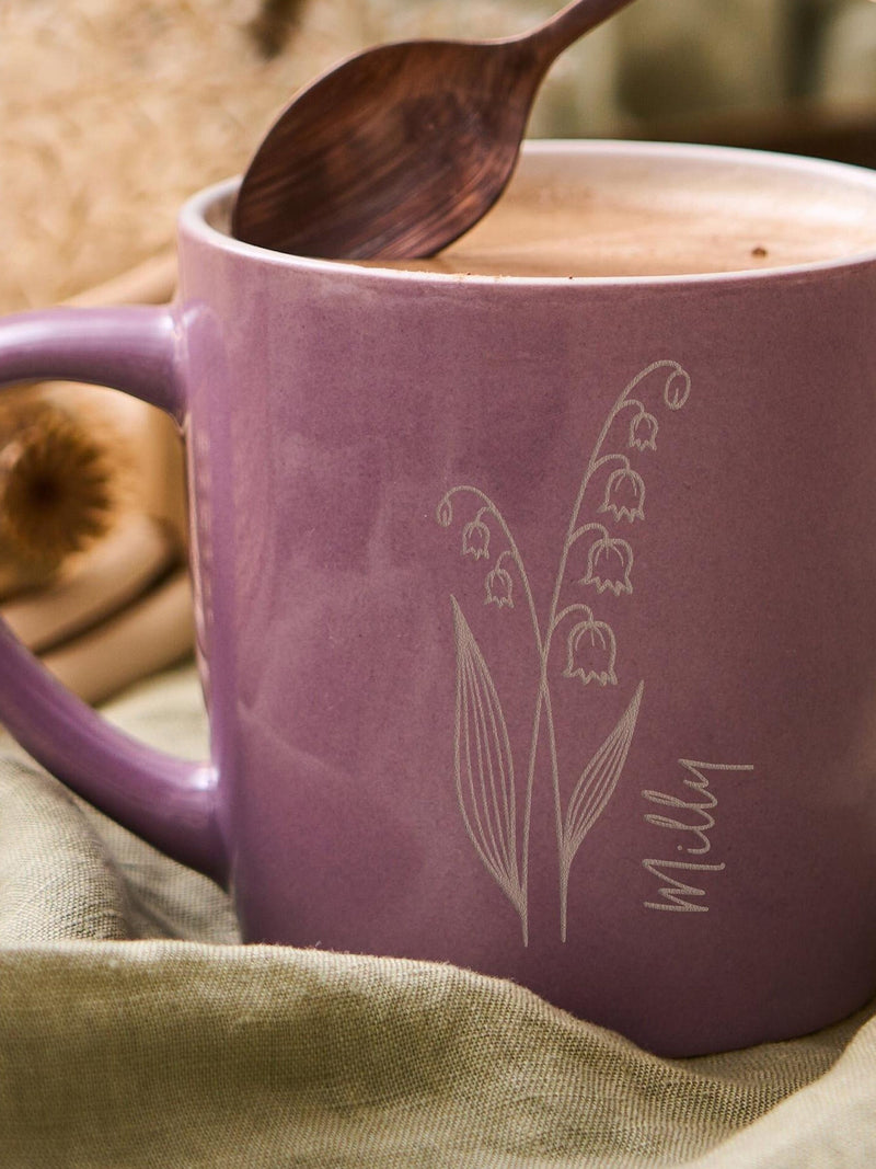 Personalized Birth Flower Mug, Engraved Stoneware Mug | Birthday Gift birthday flower