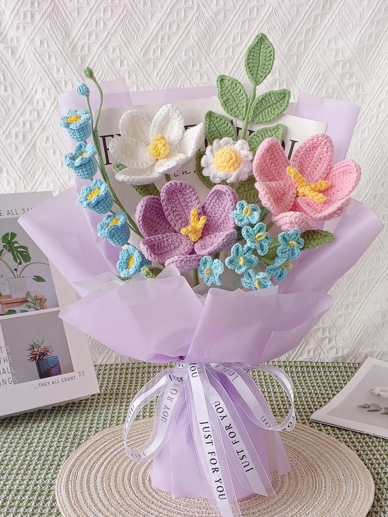 Crochet Purple Bouquet-Tulip Themed Crochet Flowers, Gift for Mom, Suitable for Wedding Bridal Bouquet,Anniversary, Birthday Gift. ANNIVERSARY