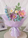 Crochet Purple Bouquet-Tulip Themed Crochet Flowers, Gift for Mom, Suitable for Wedding Bridal Bouquet,Anniversary, Birthday Gift. ANNIVERSARY