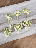 Daisy and Baby's Breath Boutonniere for Men, Daisy Wrist Corsage for Bridesmaid, Wildflowers Wedding Accessories wedding flower