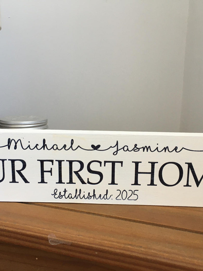 Our First Home personalized sign shabby vintage chic personalised new home house warming  plaque house warming flower