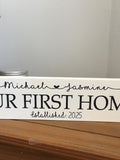 Our First Home personalized sign shabby vintage chic personalised new home house warming  plaque house warming flower
