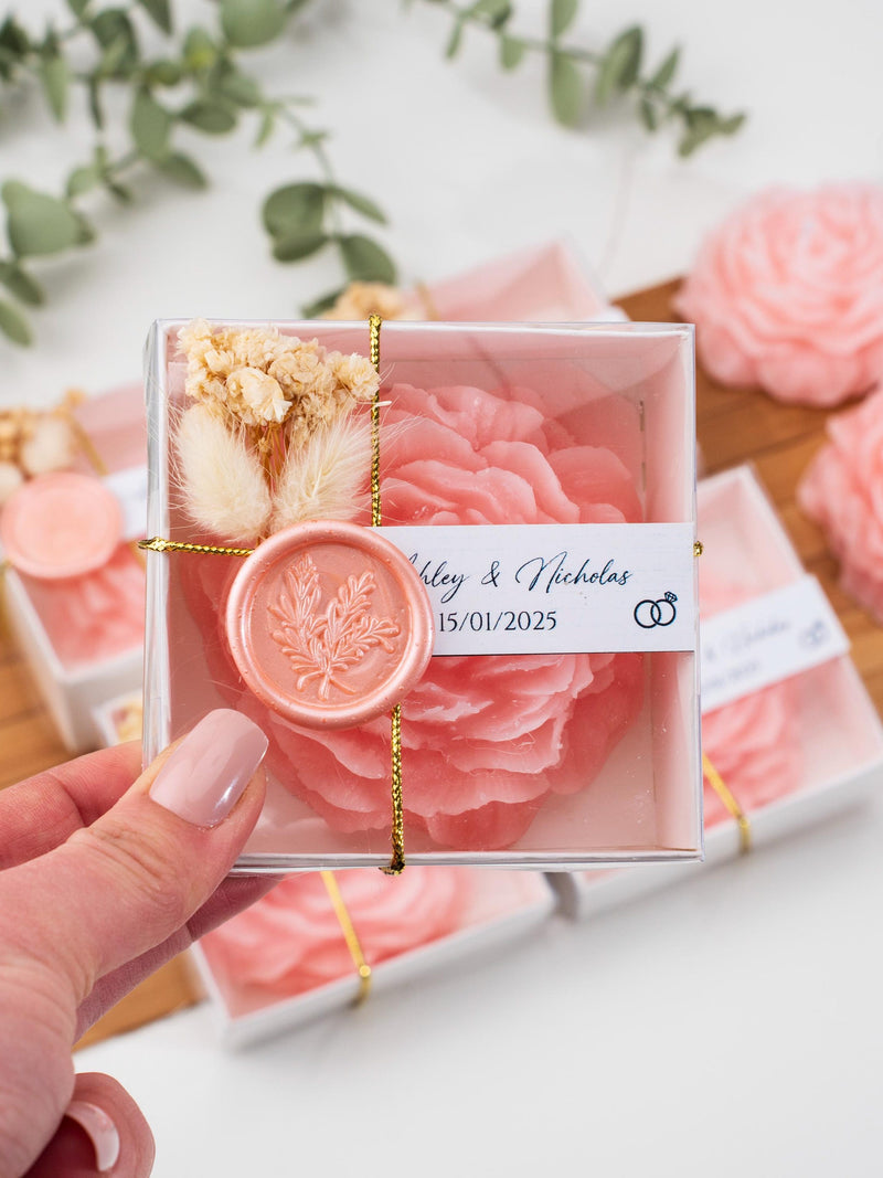 Wedding Scented Peony Candle Favor, Personalized Wedding Candle, Baptism Gift Candle Favor, Save The Date, Engagement Nikkah Favors wedding flower