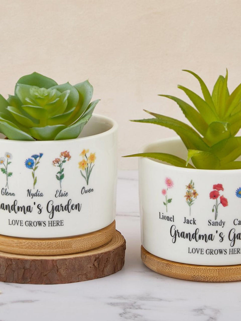 Custom Birth Flower Plant Pot,Grandma's Garden Flower Pot,Mini Plant Pot with Family Birth Flower_Gift for Grandma_Mother's Day Gift ANNIVERSARY