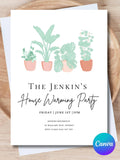 Editable House Warming Invitation House Warming Party Modern  Minimalist Printable or Text Invite New House Blessing Card Evite Plants Canva house warming flower