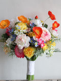 Artificial Wildflower Bridal Bouquet: Colorful Spring Summer Wedding, Boutonnieres, Corsages, Rose, Dahlia, Poppy Flowers, Cherry Blossom Bouquet