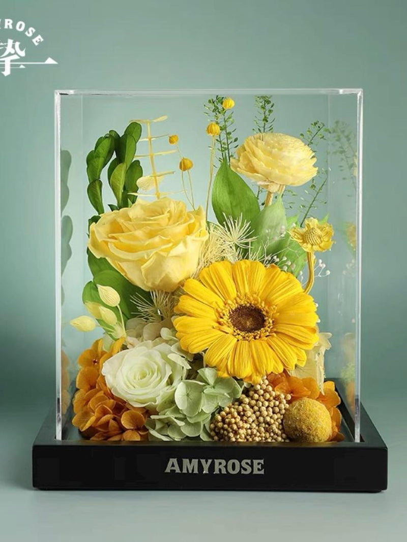 Eternal Preserved Rose & Floral Gift Box Ð Luxury Acrylic Floral Display for Special Occasion FLOWER DELIVERY