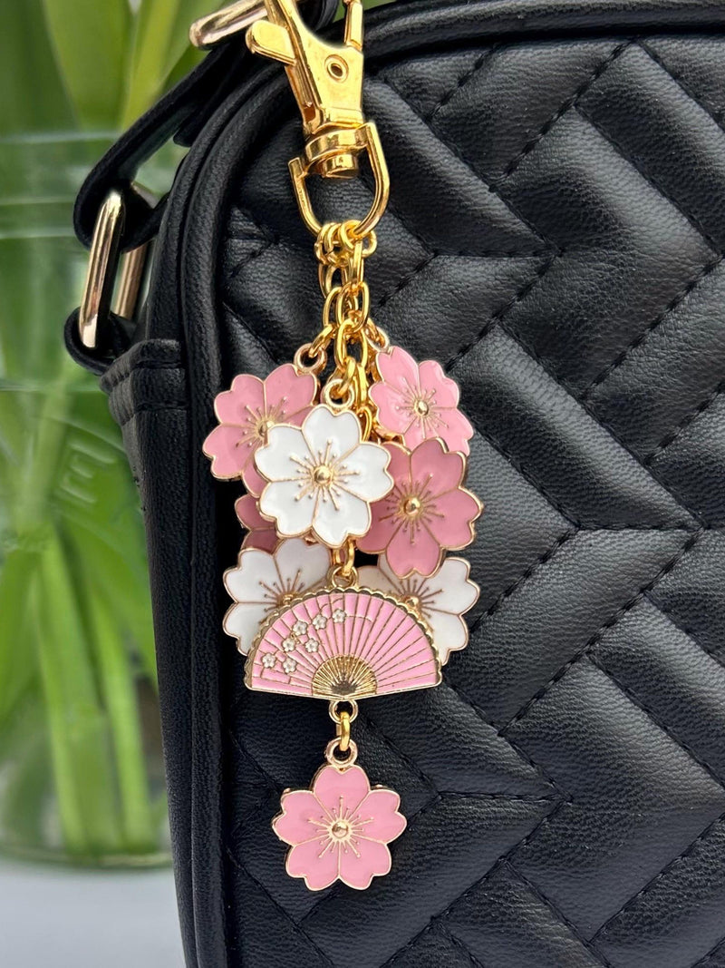 Sakura Flower Bag Clip: Japanese Pink Fan Charm Keyring house warming flower