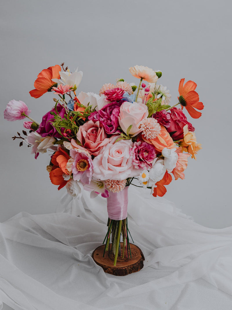 Vibrant fuchsia Orange Pink Yellow Bridal Bouquet/Colorful Wedding Flowers/Bright Summer Floral Arrangement/Multicolor Wildflower Bouquet/ wedding flower