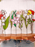 Personalized Stained Glass Flower Bouquet: Birth Month Floral Plant Stake Decor ANNIVERSARY