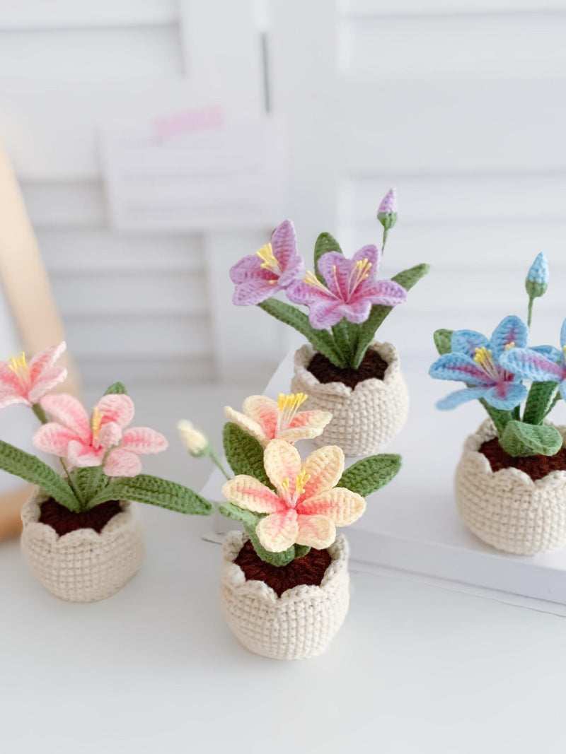 Crochet flowers Crochet potted plants housewarming gift desk decoration gift for her Crocosmia Lucifer flowers Mother's Day Gifts birthday flower