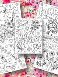 Wildflower Butterfly Birthday Coloring Pages: Personalized Party Activity (5 Sheets) birthday flower