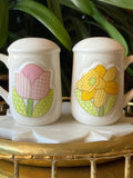 Vintage Enesco Floral Salt Pepper Shakers Ð Quilted Tulip & Daffodil flower spore