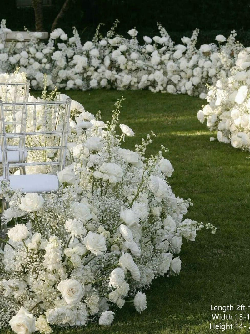 White Rose & Baby's Breath Wedding Aisle Flowers: Ground Arch Arrangement wedding flower