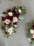 Burgundy & Ivory White Rose and Eucalyptus Wedding Arch Flower, Burgundy Wedding Flower, Burgundy Silk Flower Wedding, Burgundy Arbor Flower silk flower