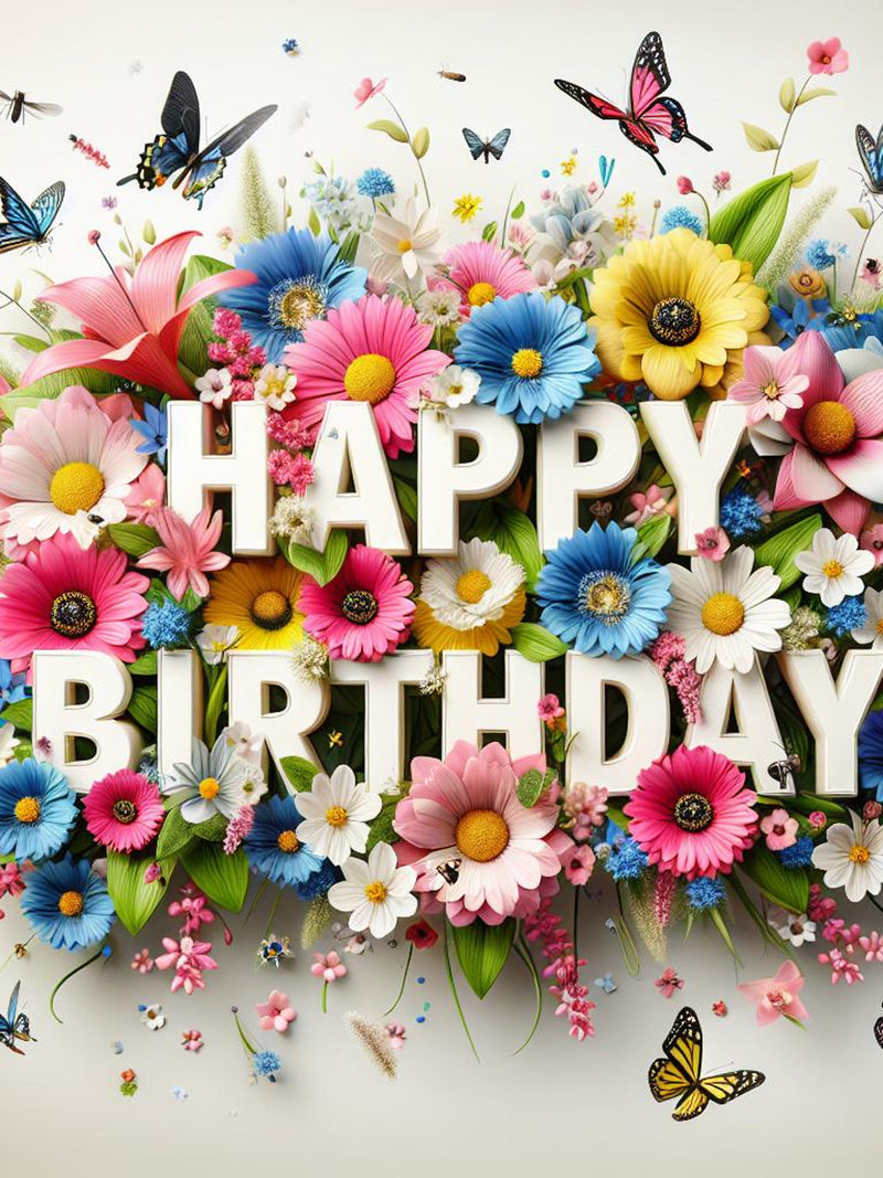 Happy Birthday Flowers and Butterflies Printable (Digital Download) birthday flower