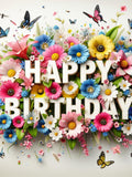 Happy Birthday Flowers and Butterflies Printable (Digital Download) birthday flower