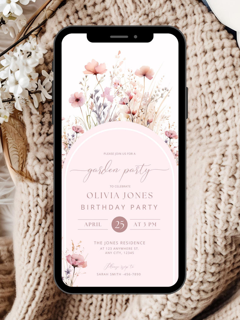 Editable Garden Party Invitation Template, Wildflower Birthday Invitation, Floral Garden Party Invite, Floral Birthday Digital Invitation birthday flower