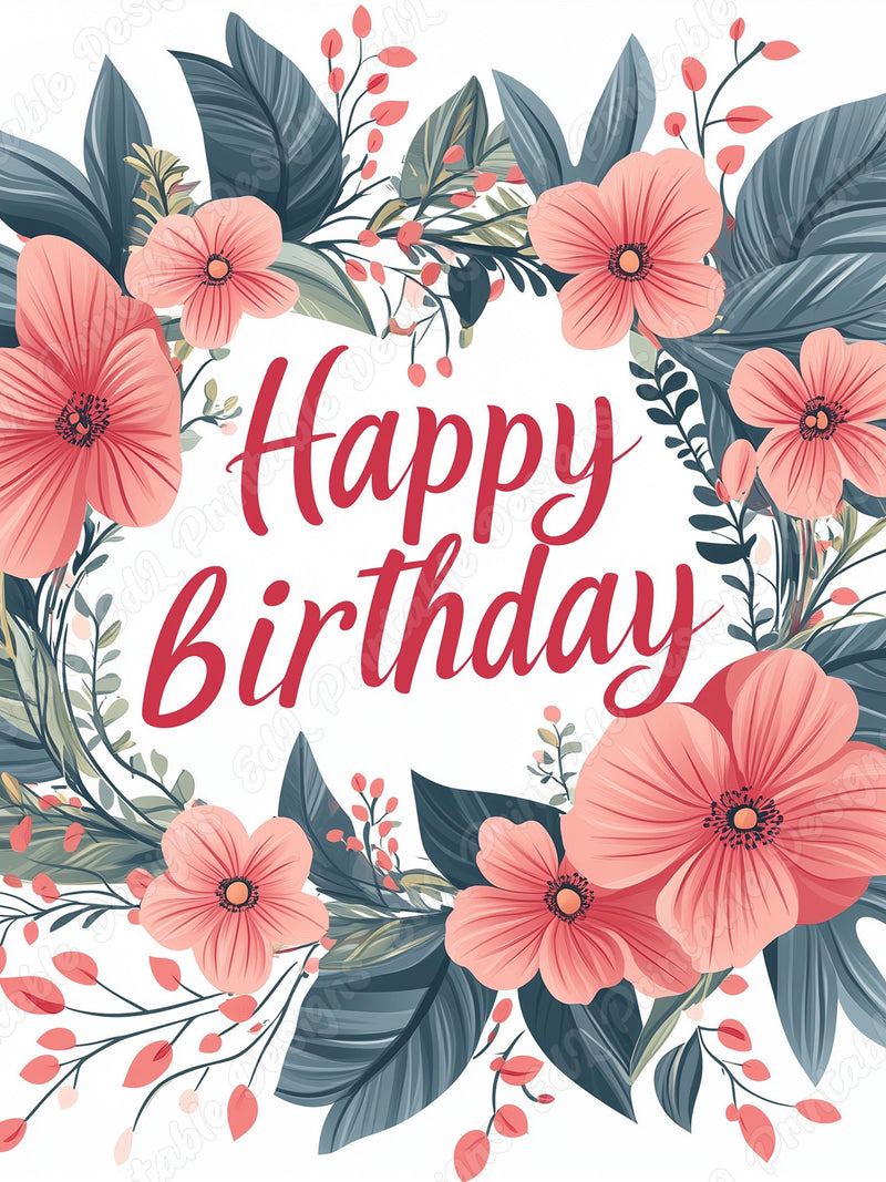 Floral Happy Birthday Clip Art, Printable Birthday Lettering (JPG, Digital Download) birthday flower