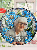 Personalized Photo Forget Me Not Botanical Stained Glass Suncatcher, Memorial Sympathy Window Hanging Decor, Mother Day Gift For Mom Grandma sympathy flower