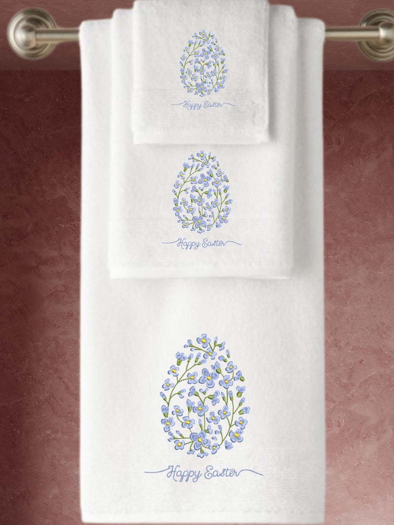 Embroidered Cotton Towels, Floral Easter Egg Design, Personalised FLOWER DELIVERY