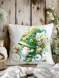 Biking Gnome Pillow, Outdoor Decor, Flower Delivery Cushion, Spring Summer Home Accent, Cute Garden Gnome Throw Pillow, Gnome Biking FLOWER DELIVERY