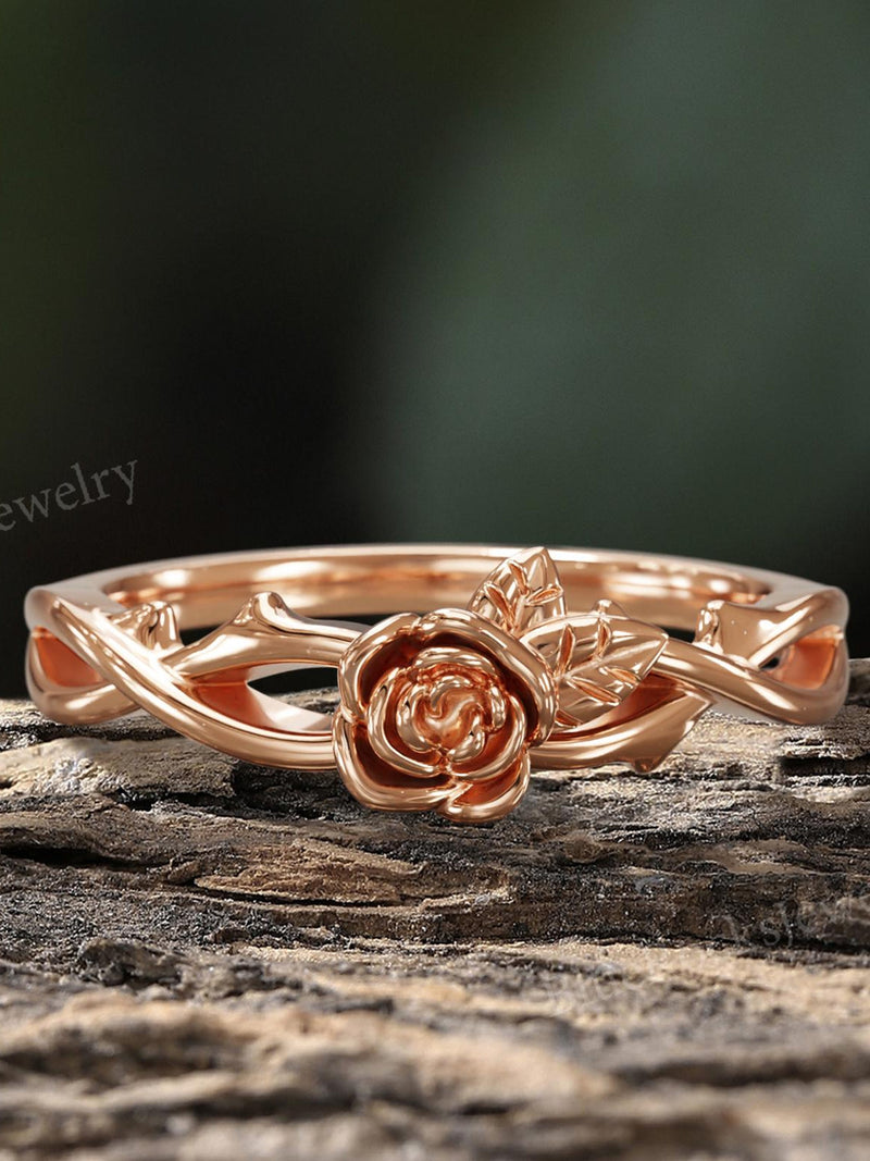 Nature Inspired Rose Flower Ring,Dainty Gold Wedding Rings,Romantic Anniversary Promise Ring ANNIVERSARY