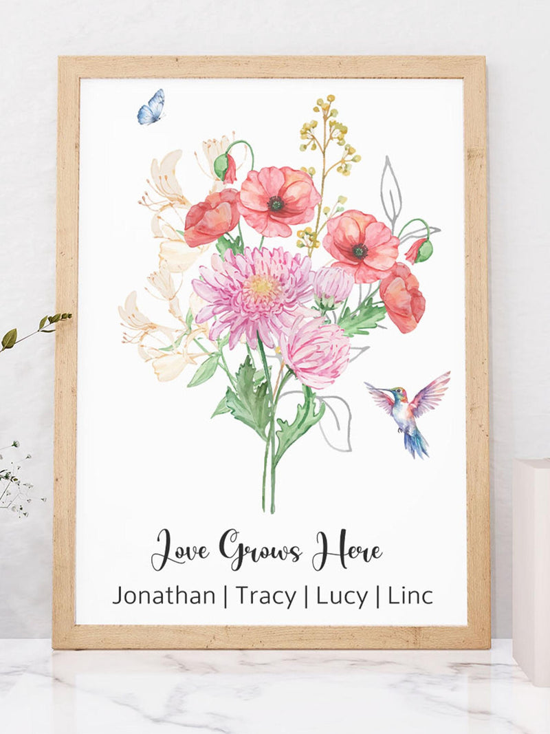 Custom Family Birth Flowers Family Bouquet Print, Mothers Day Gift for Grandma, Birth Month Flower Art, Birthday Gift For Mom, Digital Print birthday flower
