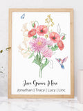 Custom Family Birth Flowers Family Bouquet Print, Mothers Day Gift for Grandma, Birth Month Flower Art, Birthday Gift For Mom, Digital Print birthday flower
