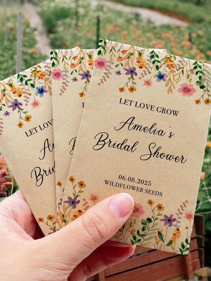 Bulk Custom Bridal Shower Guest Favors/Wildflower Seed Packs/Bridal Shower Party Seed Packets/Let Love Grow Seed Envelopes/Welcome Bag Seeds seeds bulk