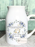 Personalised Sapphire Wedding Anniversary gift 45th 45 Ruby Silver Golden Diamond Anniversary gift Floral Ceramic Small Vase Jug Mug ANNIVERSARY