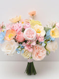 A&F Pink Blue Bouquets, Peach Bouquets, Bright Wildflower Bouquets, Colorful Bridal Bouquet,   Blush/Blue/Yellow Wedding Bouquet wedding flower