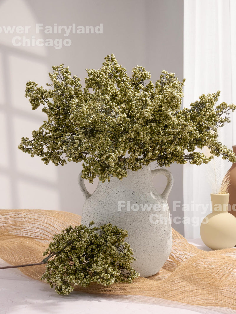 Faux Mini Berries Stem - Artificial Plant - Green faux plants