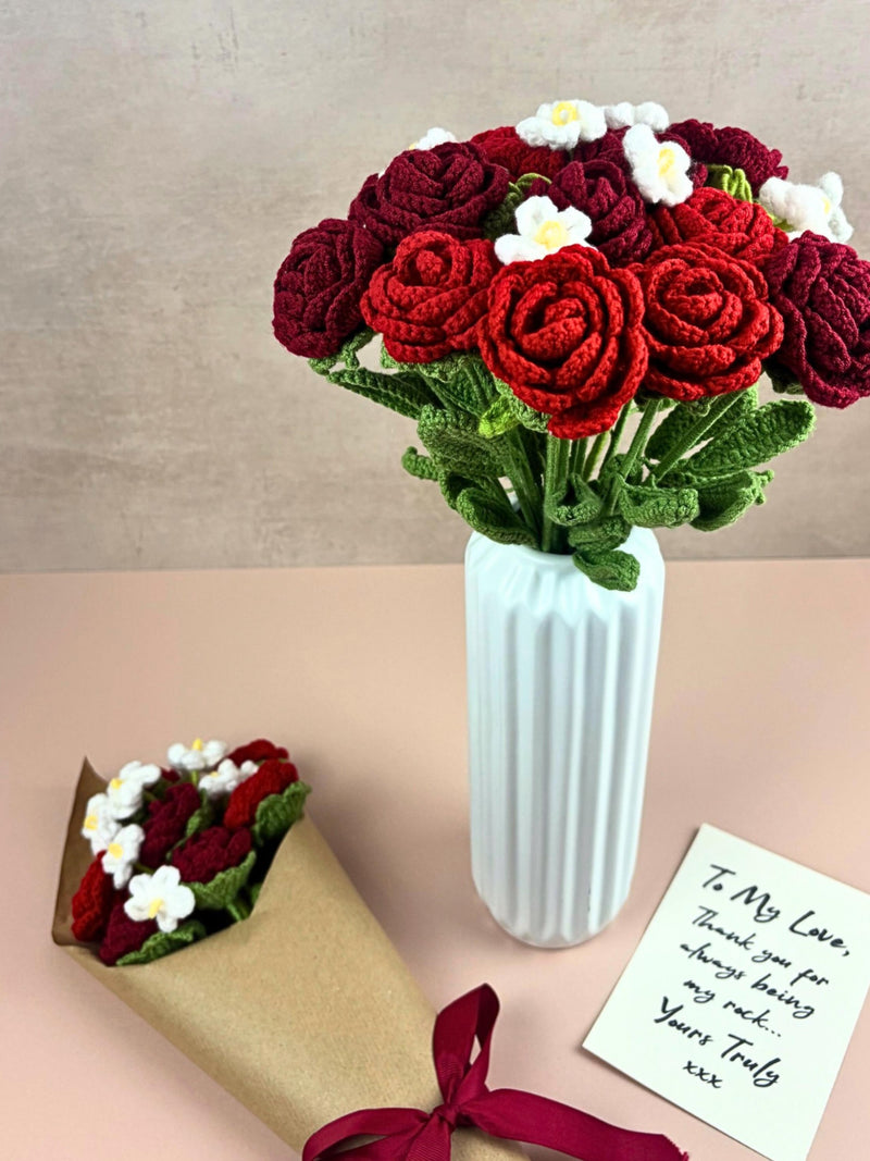 Crochet Rose Bouquet, Finished Crochet Rose, Knitted Forever Flowers Gift, Handmade Desk Decoration, Mothers Day Bouquet, Mothers Day Gift ANNIVERSARY